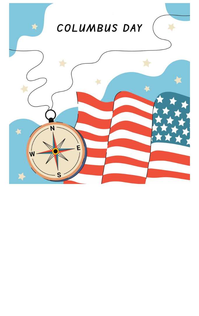 Compass, United States flag, and outline map of Spain